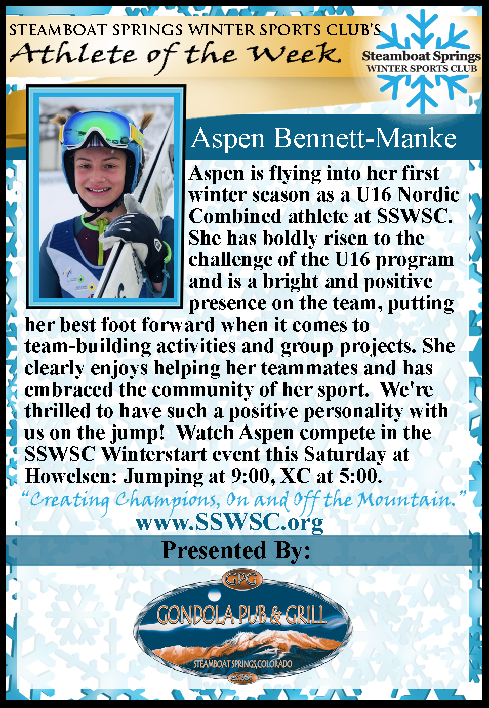 Athlete of the Week, Aspen Bennett-Manke