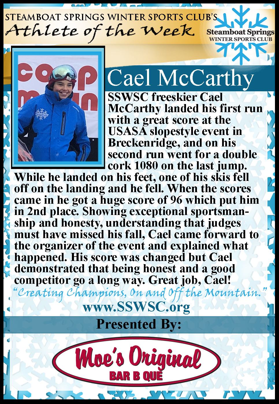 Athlete of the Week, Cael McCarthy